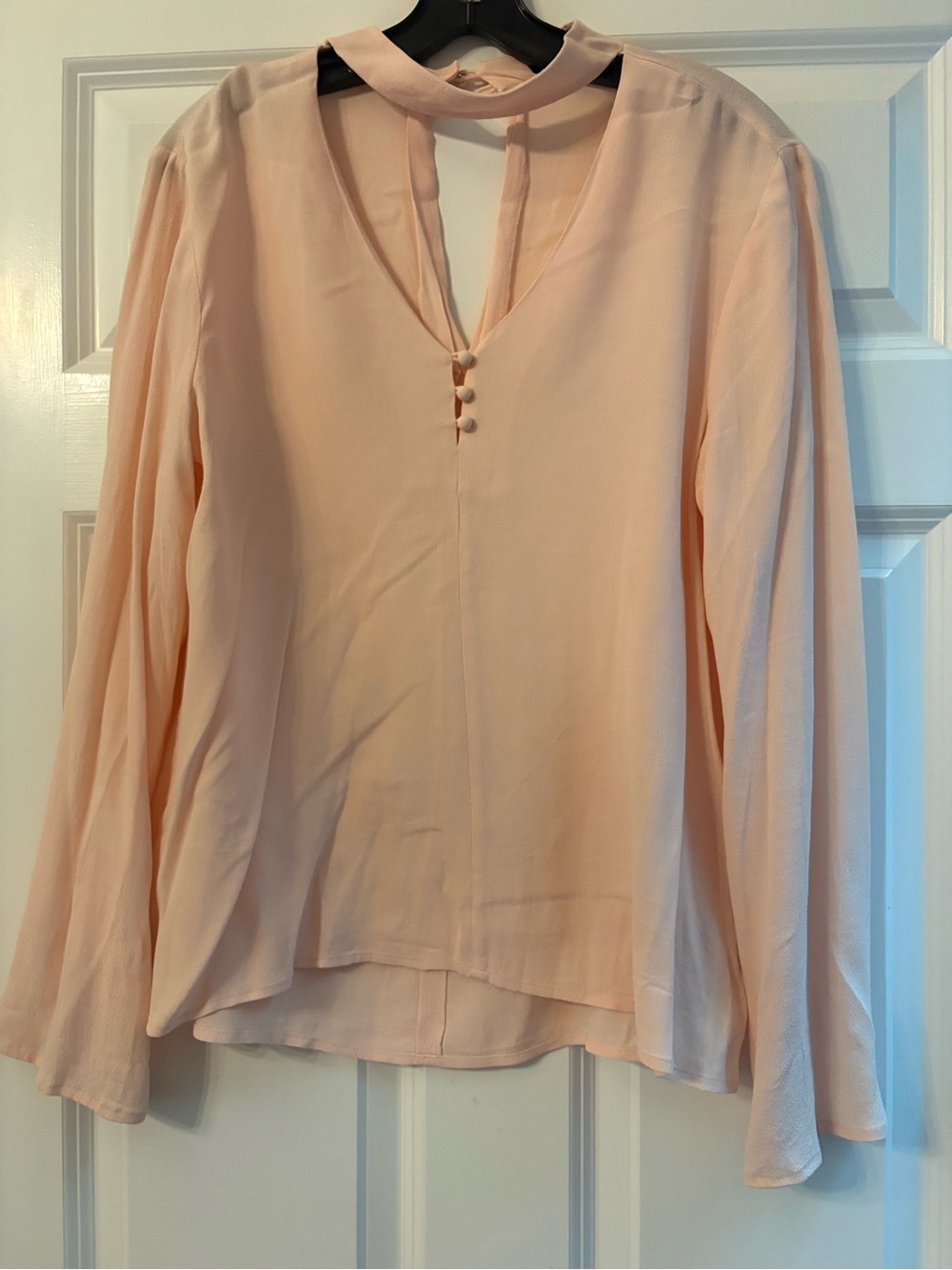 Sanctuary V-Neck Long Sleeve Top with Keyhole Collar in Blush Pink - Picture 1 of 5